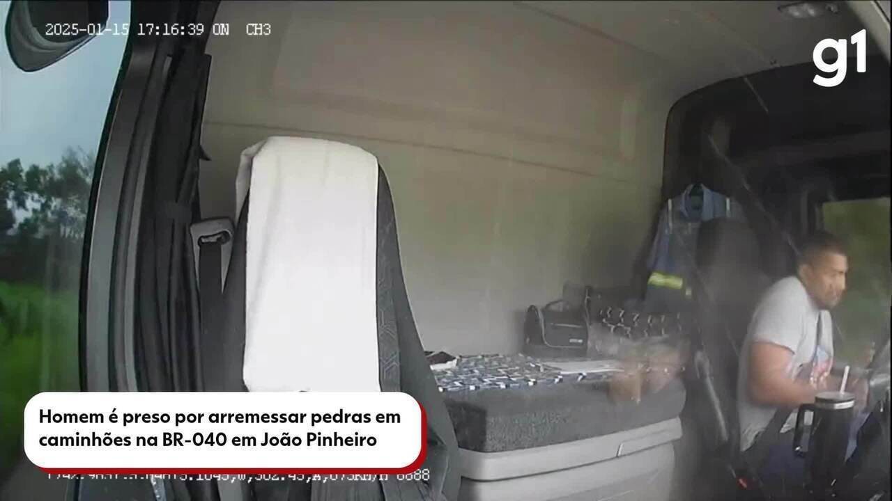 Homem é preso por arremessar pedras em caminhões na BR-040 em João Pinheiro; veja vídeo