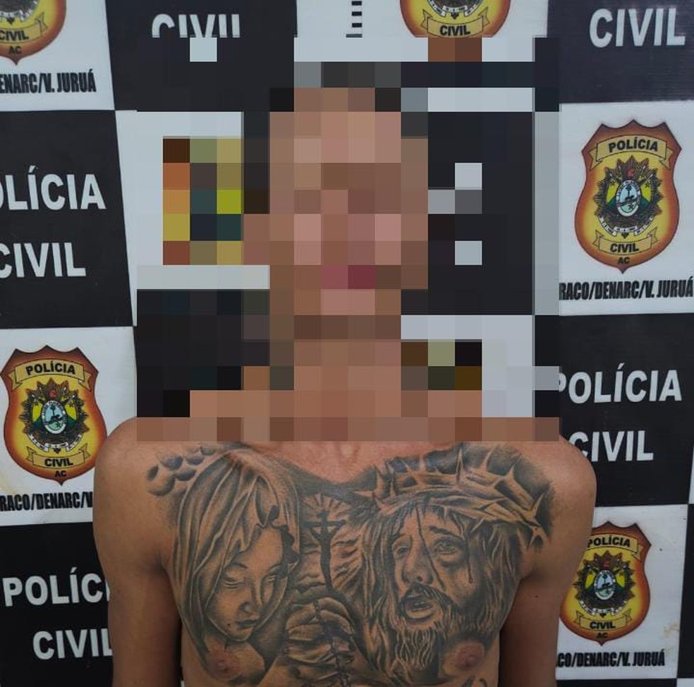 Suspeito foi identificado por conta de tatuagem que ficou à mostra — Foto: Arquivo/Polícia Civil
