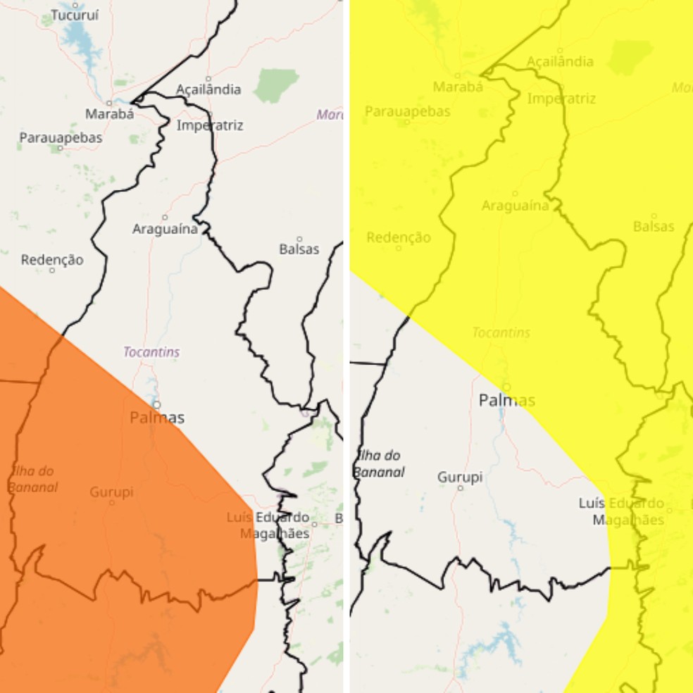 Tocantins tem alerta laranja e amarelo para chuvas intensas — Foto: Reprodução/Inmet