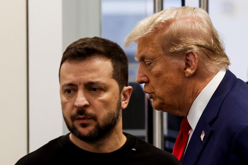 Zelensky e Trump se reúnem na Trump Tower, em Nova York, em 27 de setembro de 2024 — Foto: Shannon Stapleton/Reuters