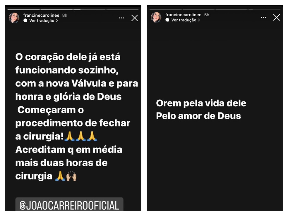 Mulher de João Carreiro publicou mensagem pedindo orações — Foto: Reprodução/Instagram