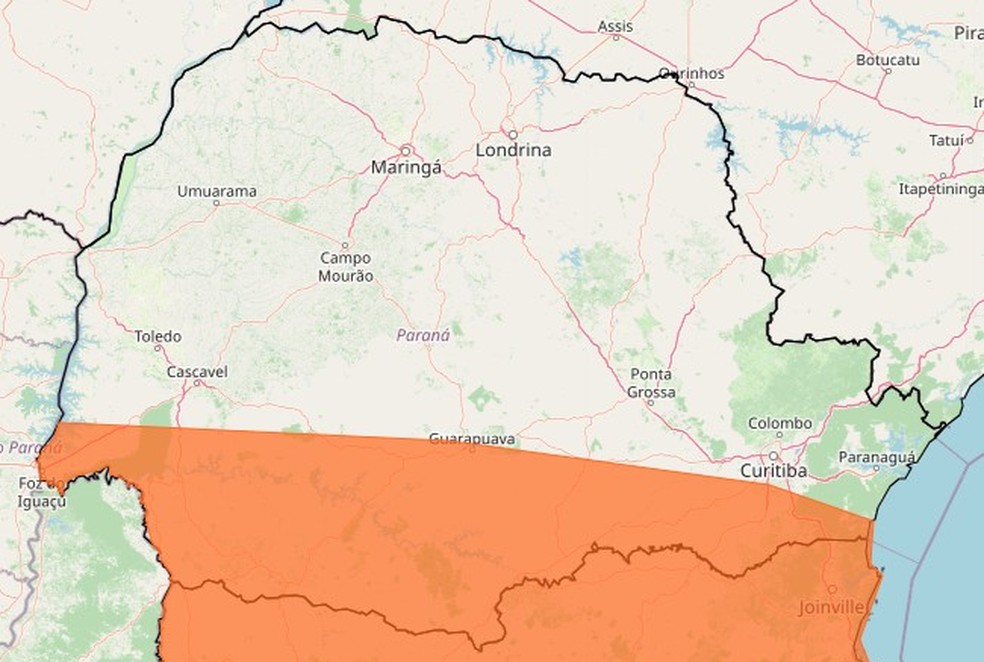 Alerta de tempestades do Inmet para o Paraná — Foto: Reprodução/Inmet