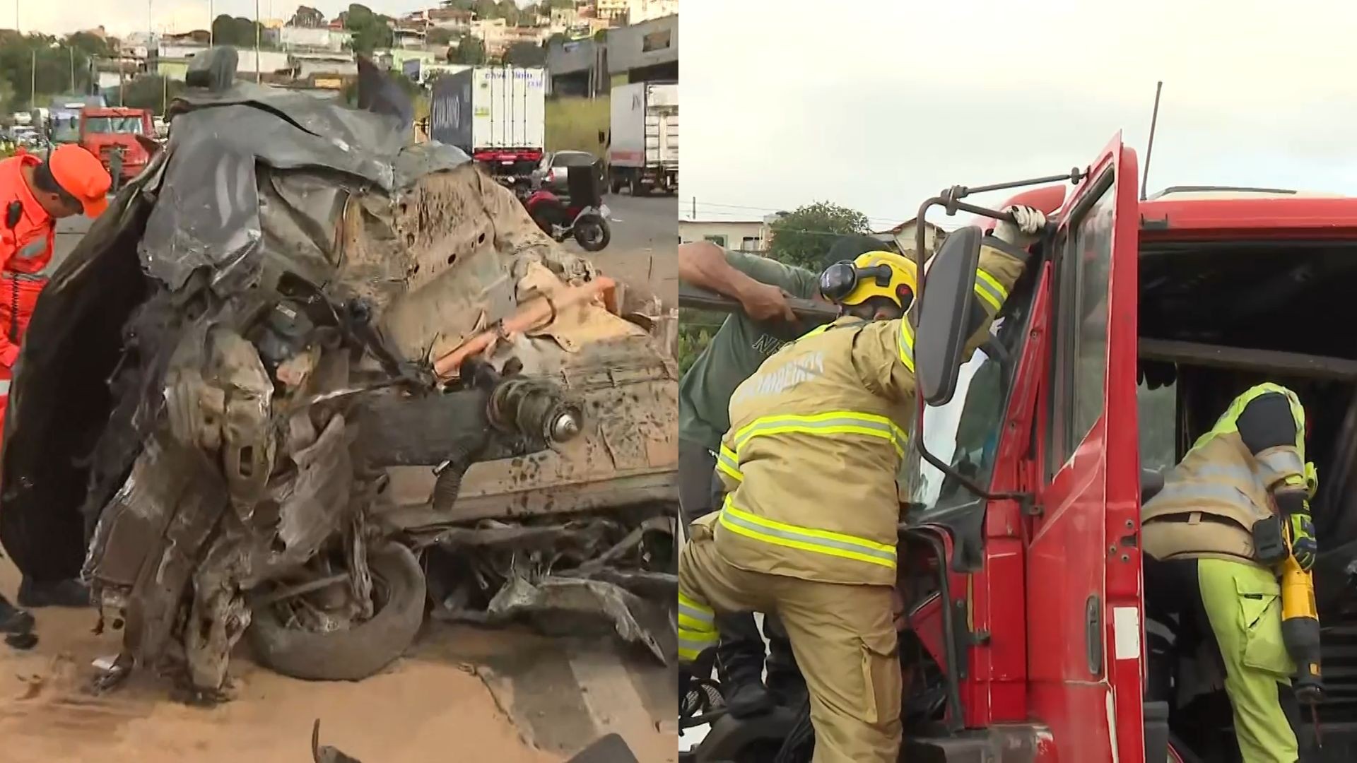 Carro retorcido e barra de madeira em cabine: veja como ficaram veículos atingidos por caminhão desgovernado no Anel Rodoviário