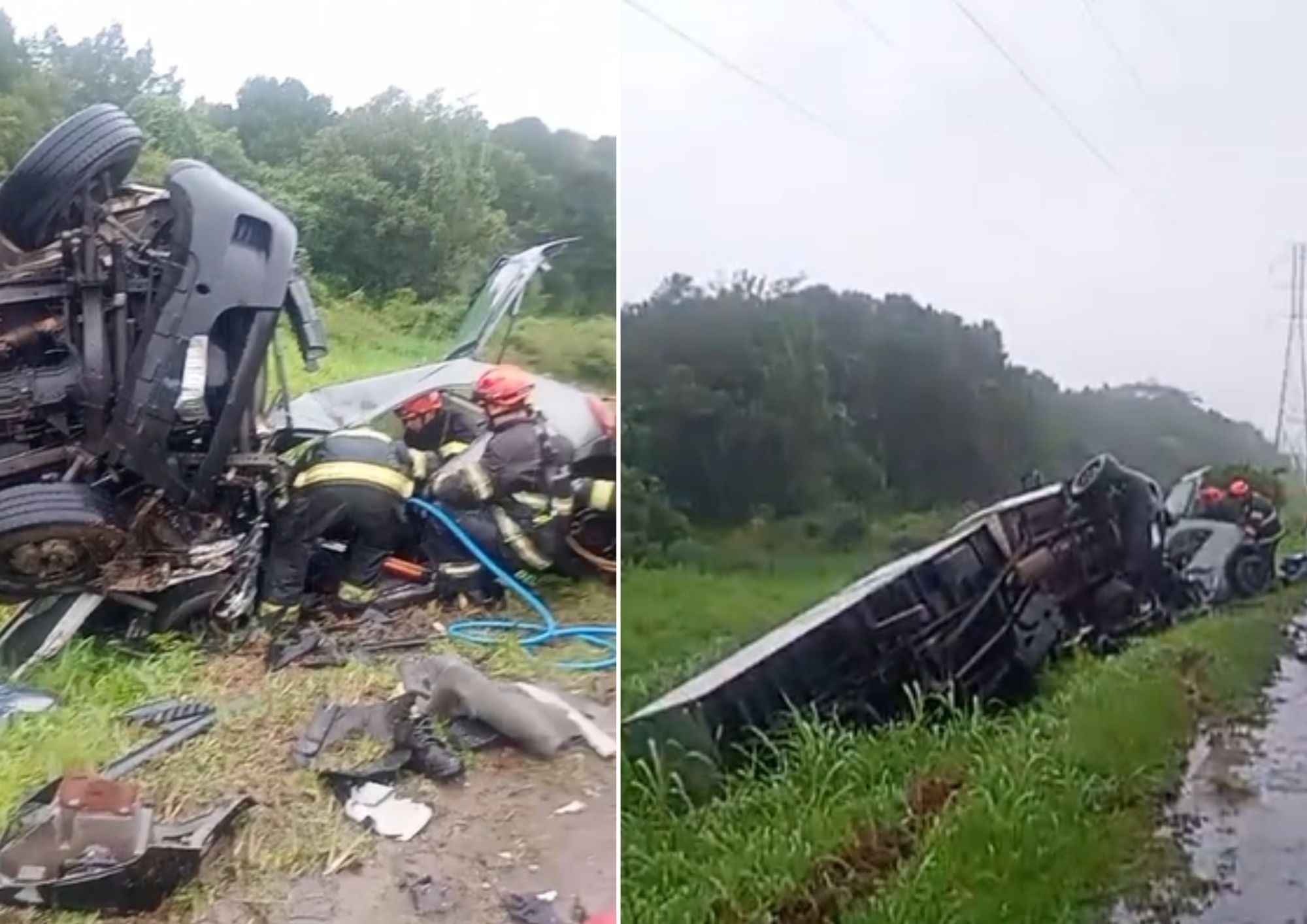 Caminhão invade contramão, destrói carro e mata passageiro esmagado em rodovia do litoral de SP