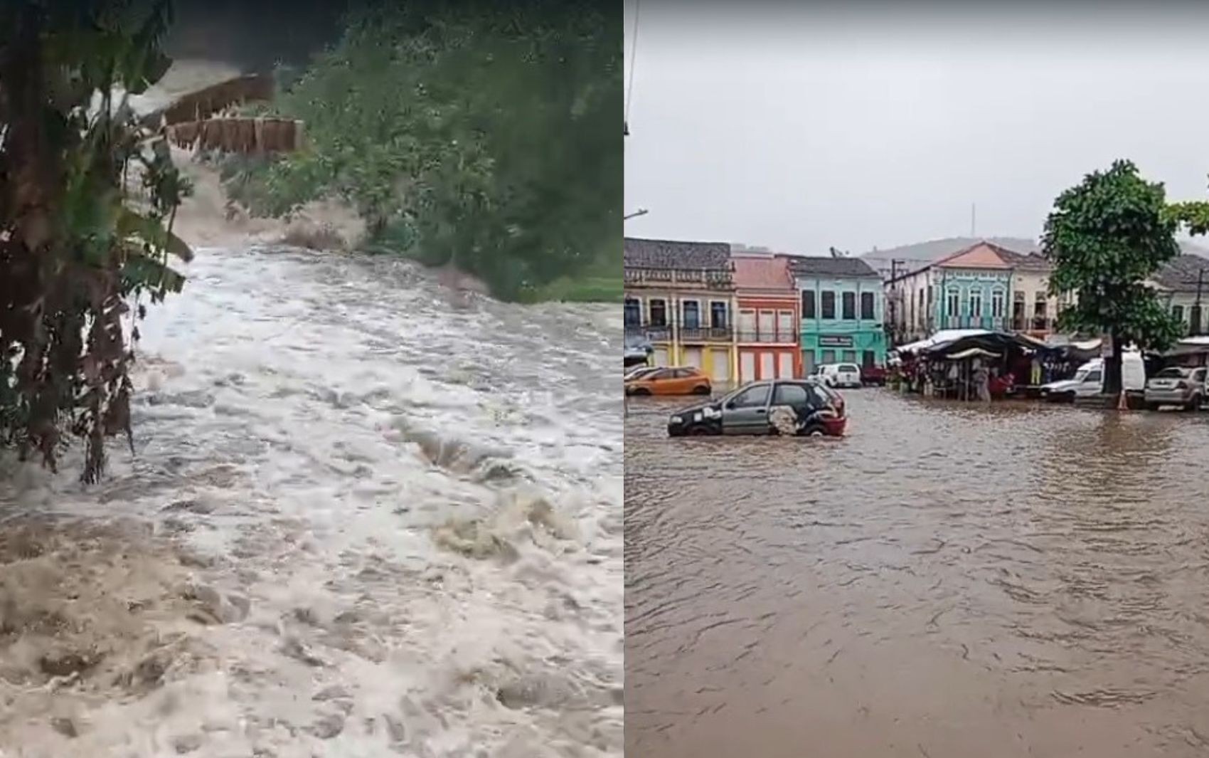 VÍDEOS: Riacho transborda e causa alagamentos no centro de Cachoeira
