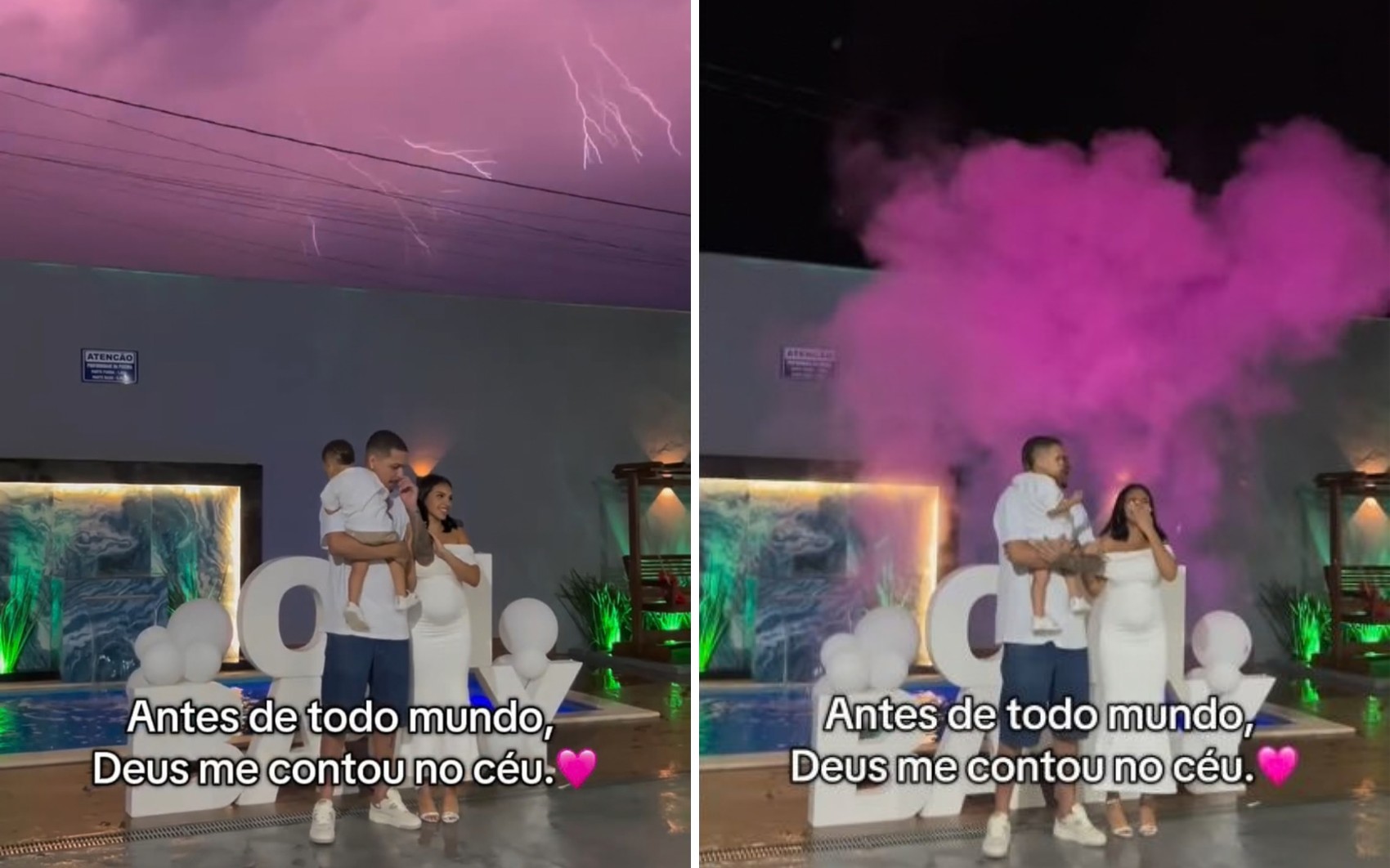 Raios colorem o céu de cor de rosa durante chá revelação, e mãe se emociona: ‘Deus me contou no céu’