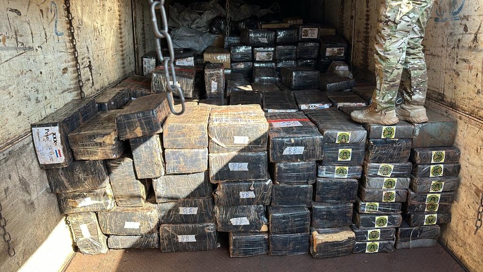 Polícia apreende 6 fuzis, 11 pistolas, munições e quase 12 toneladas de maconha em rodovia no PR — Foto: PRF