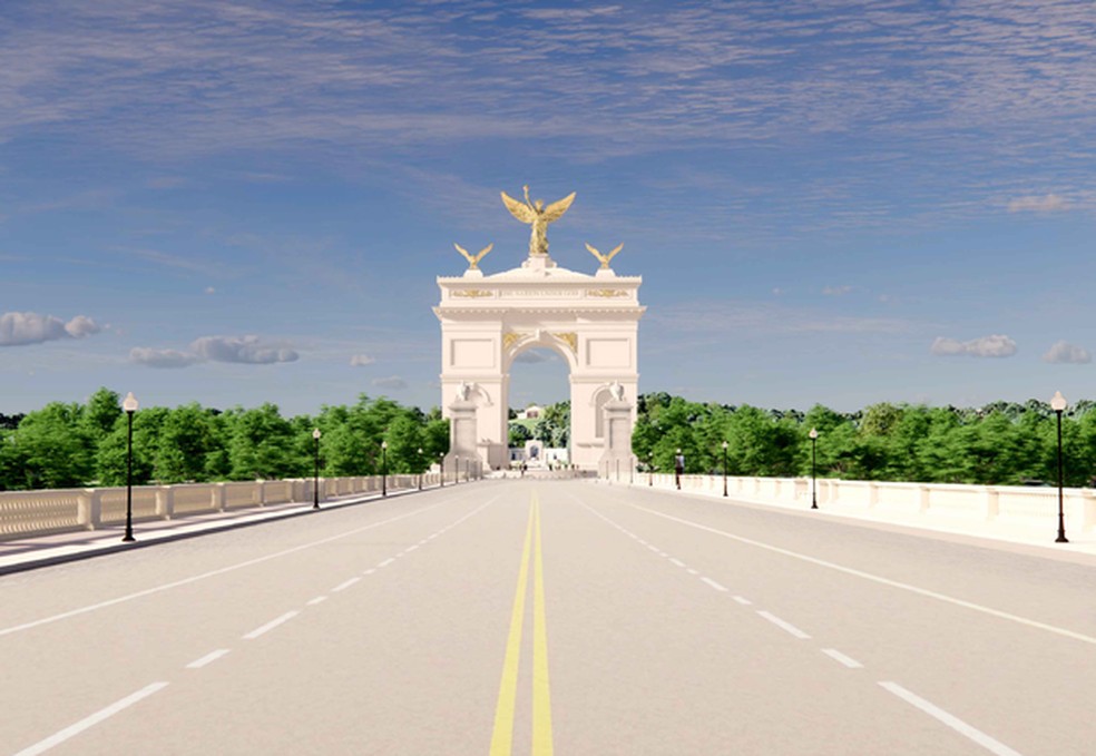 Trump quer construir um arco de 76 metros em Washington — Foto: Comissão das Belas Artes dos EUA
