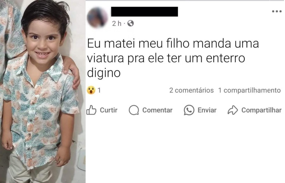 Theo Kaio Braga Lopes, de 3 anos, foi asfixiado em Saquarema. Mãe postou nas redes ter matado o filho — Foto: Arquivo pessoal e reprodução redes sociais