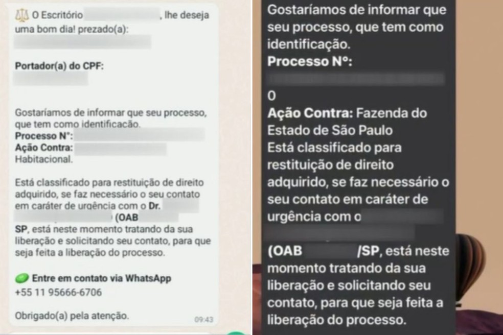 Criminosos cobraram honorários e pediram pagamento para agilizar valor de indenizações — Foto: Reprodução/TV Globo
