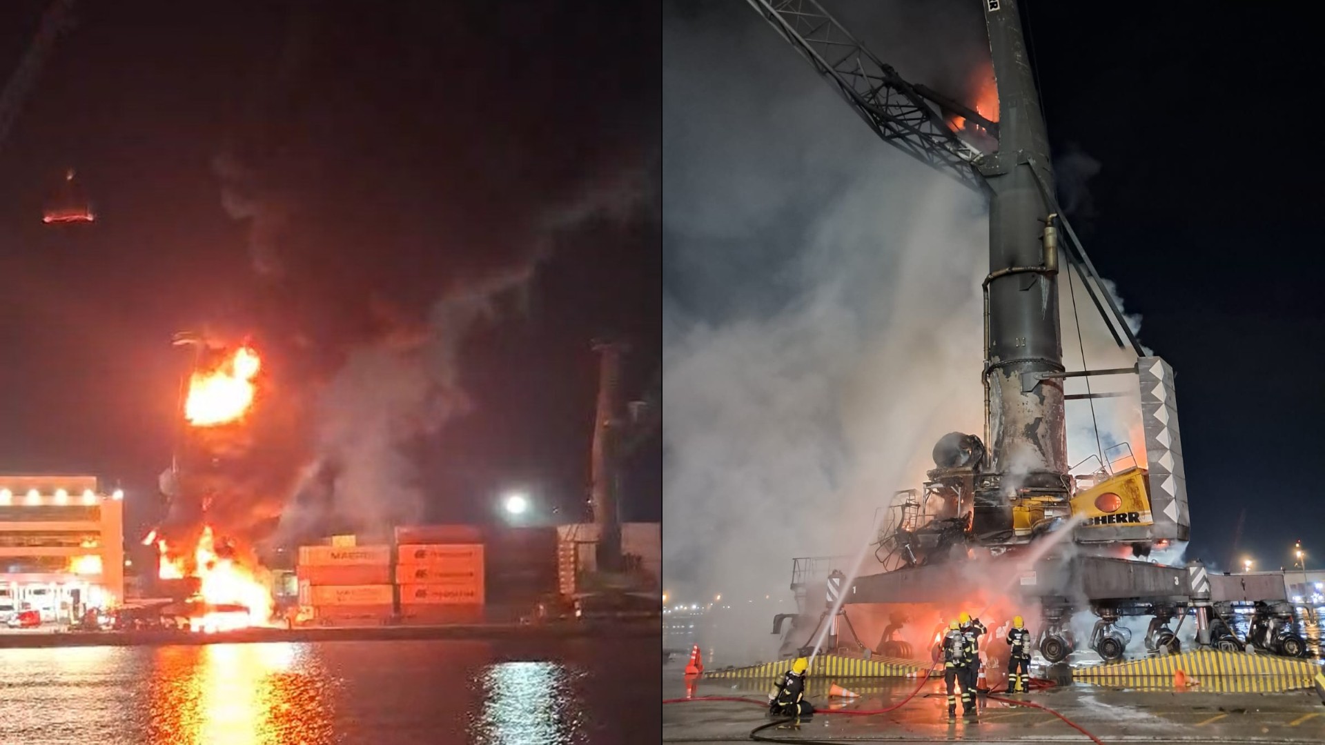 Incêndio deixa guindaste destruído no Porto de Itajaí; VÍDEO