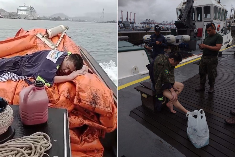 Homem com nacionalidade chinesa foi resgatado em canal do Porto de Santos — Foto: Arquivo Pessoal