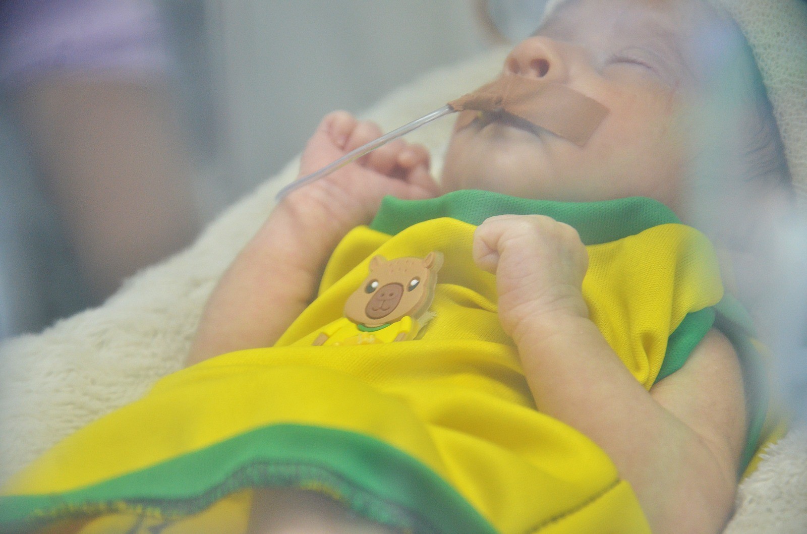 Bebês recém-nascidos com itens da Copa do Mundo em Campina Grande — Foto: Reprodução Prefeitura de Campina Grande.
