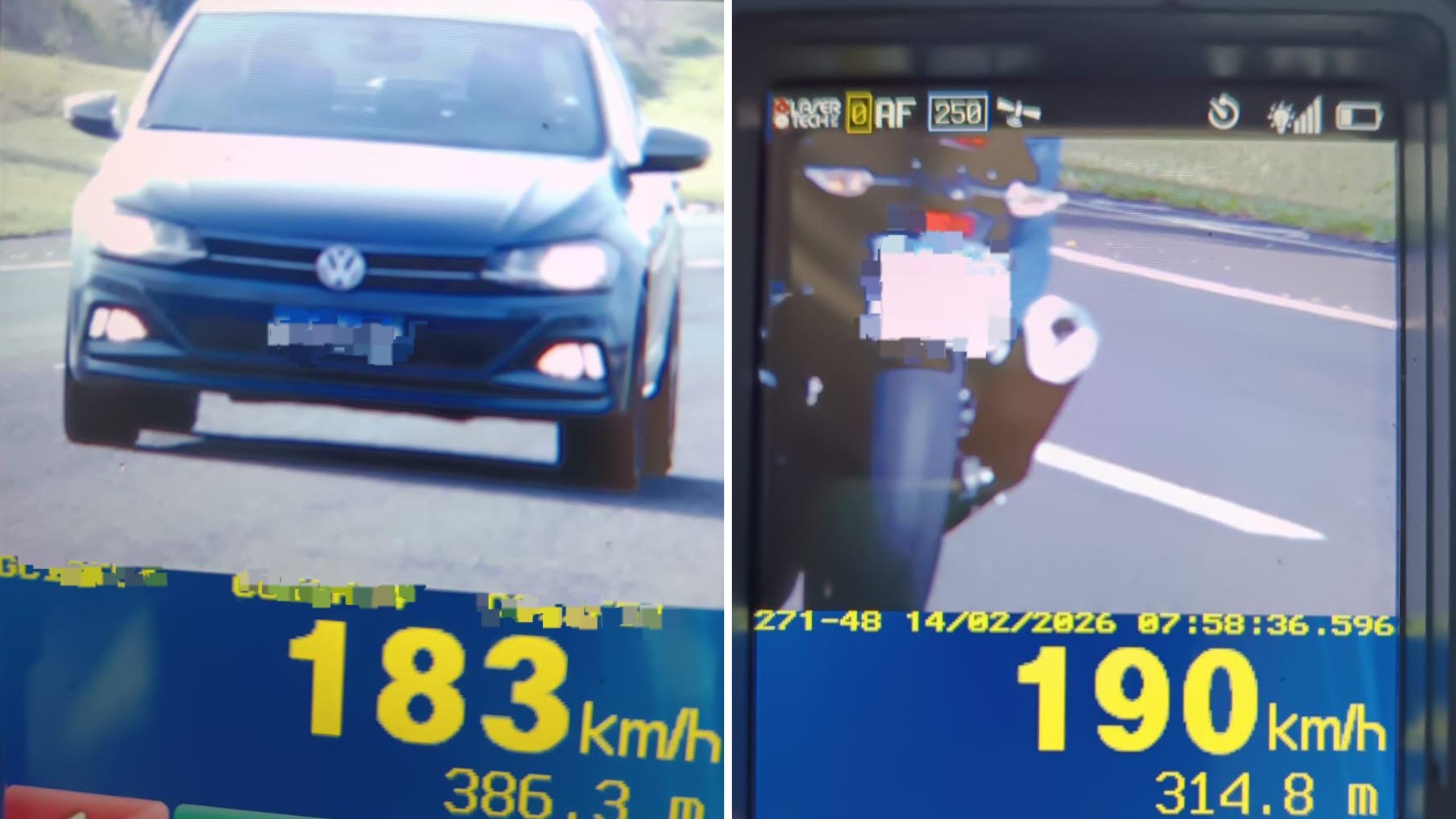 Moto e carro são flagrados a quase 200 km/h em rodovia no interior de SP