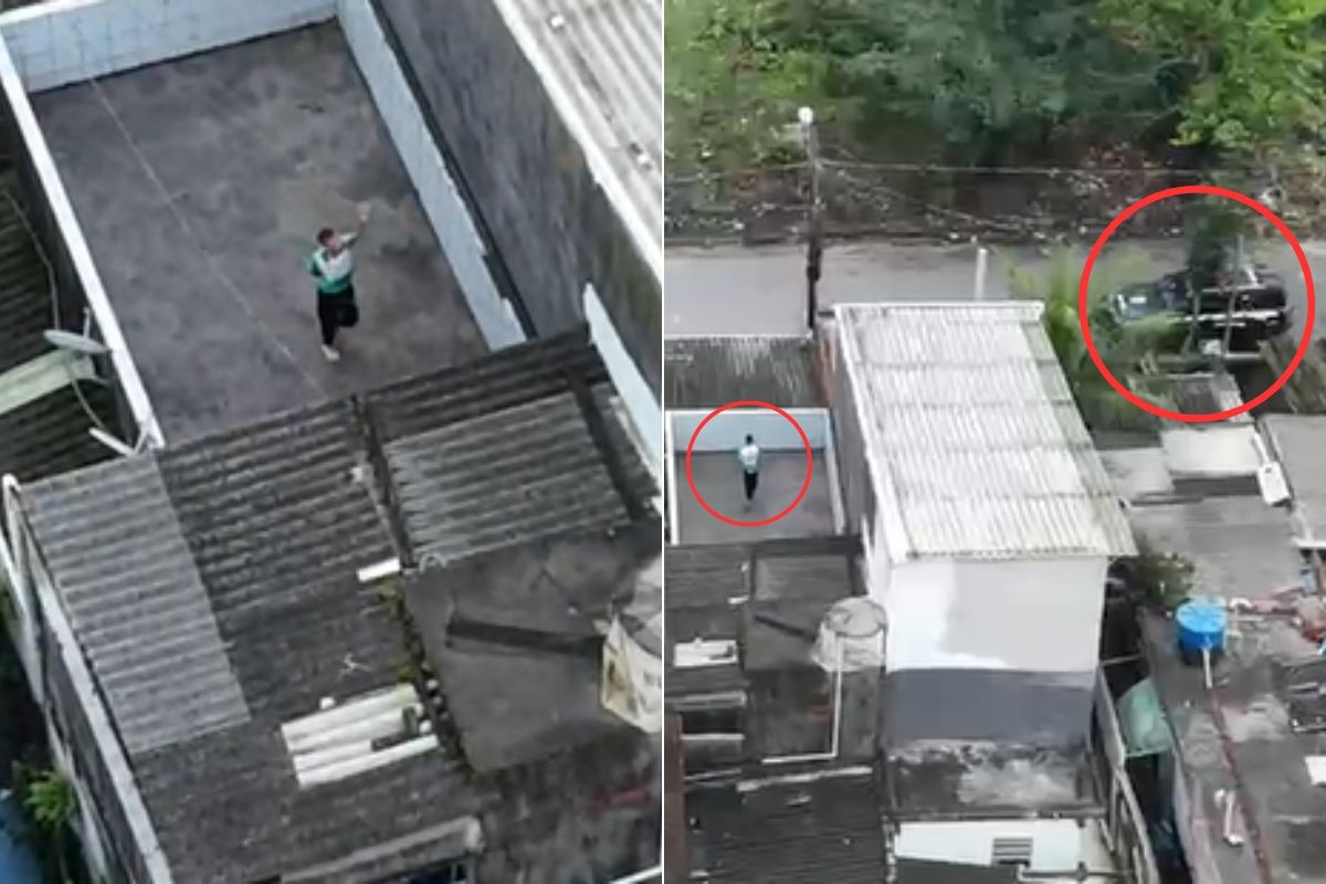 Drone filma condenado a 14 anos de prisão por tráfico de drogas jogando celular fora antes de captura; VÍDEO