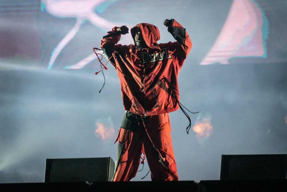 Kendrick Lamar durante apresentação no Lollapalooza 2019 — Foto: Fábio Tito/G1