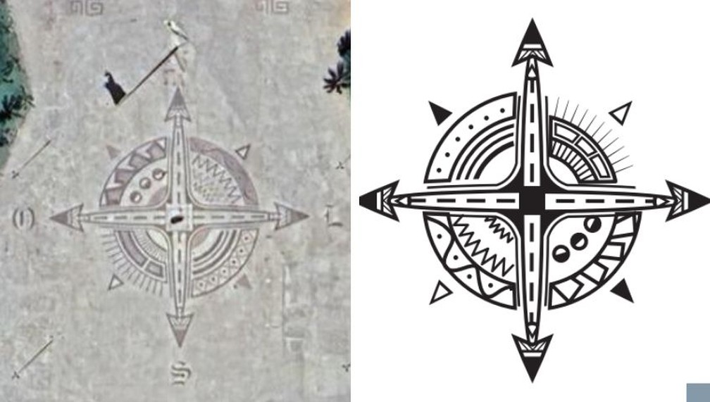 Rosa dos ventos na praça dos Girassóis e sua iconografia — Foto: Google e Sebrae