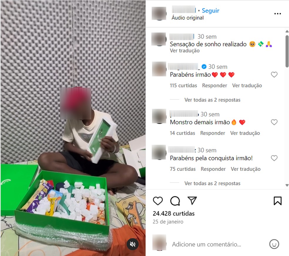 Adolescente abre kit com espumante enviado pela empresa Kiwify — Foto: Reprodução/Instagram