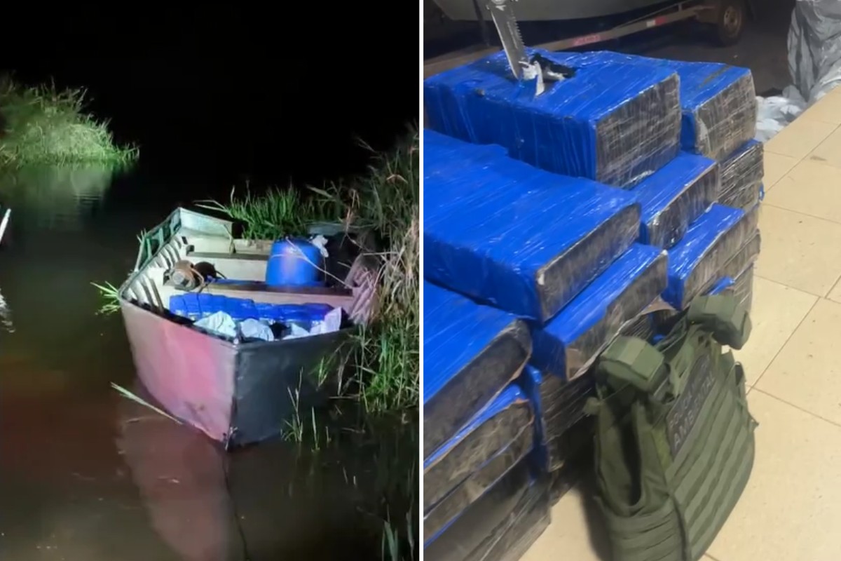 PMA apreende 326 kg de maconha em barco após perseguição em rio de Japorã