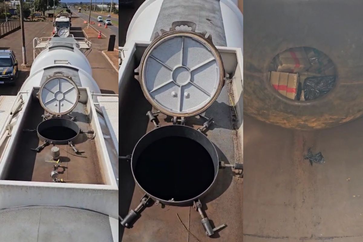 Helicóptero da PRF descobre 4 toneladas de maconha em caminhão-tanque durante operação em MS