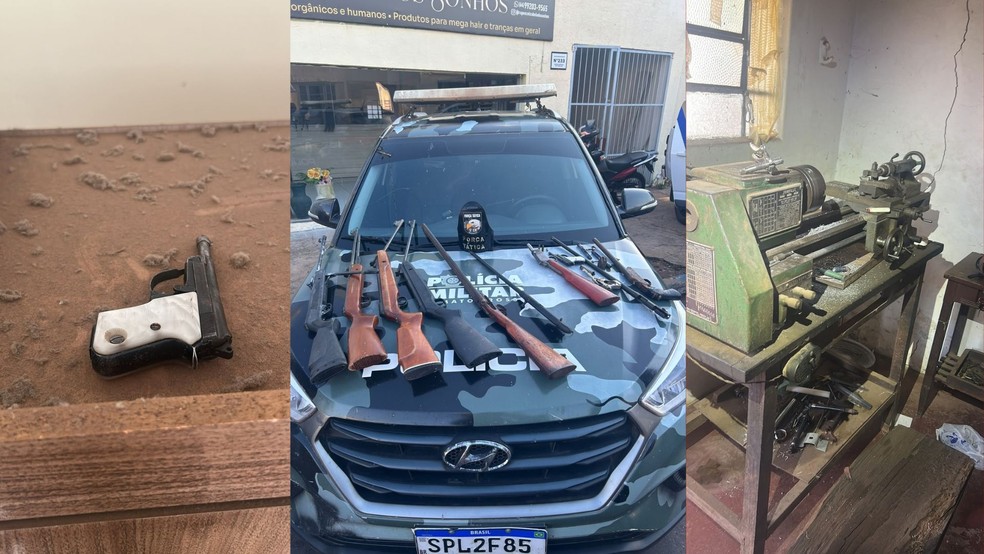 Além dos armamentos, os policiais localizaram munições, peças de diferentes calibres e diversas ferramentas — Foto: Reprodução