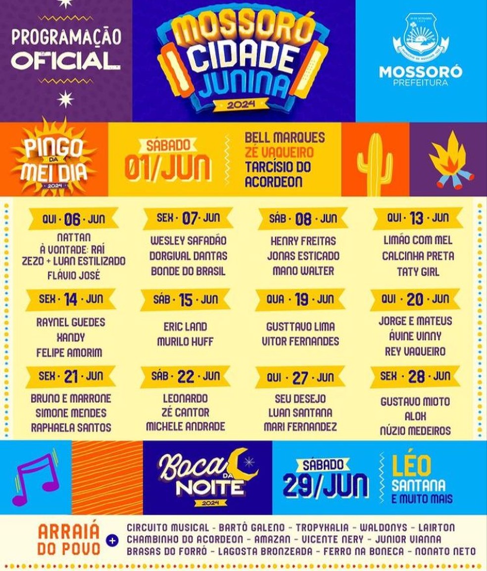 Programação do Mossoró Cidade Junina 2024 — Foto: Divulgação