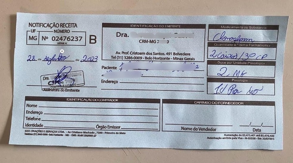 Receita falsa obtida pela reportagem é assinada por médica mineira — Foto: g1