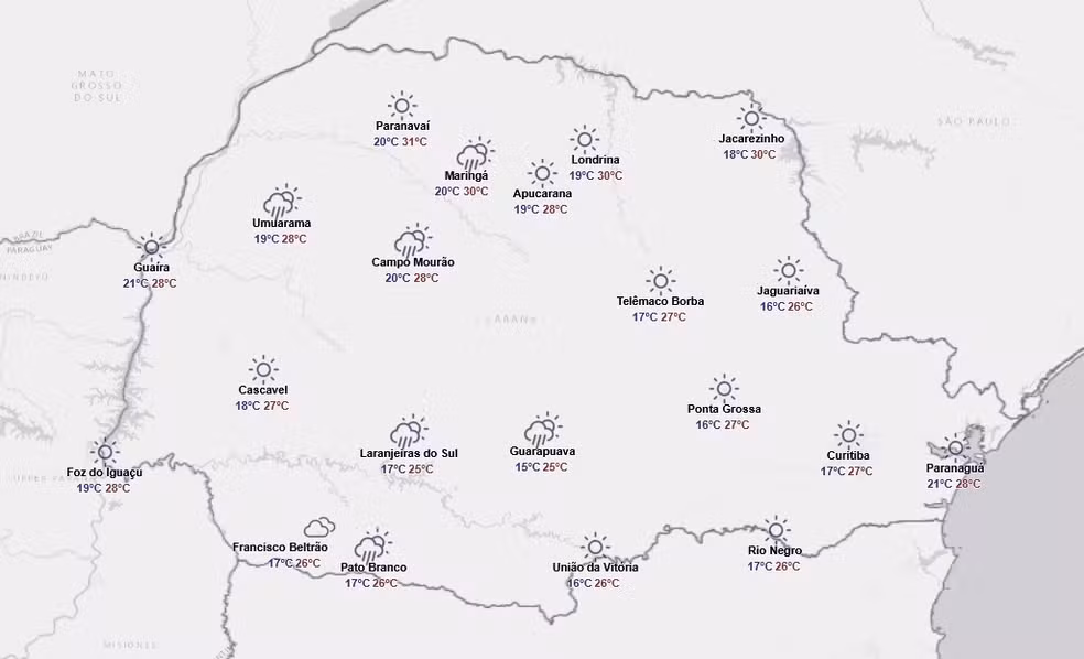 Previsão para sexta-feira, 17 de abril — Foto: Reprodução/Simepar