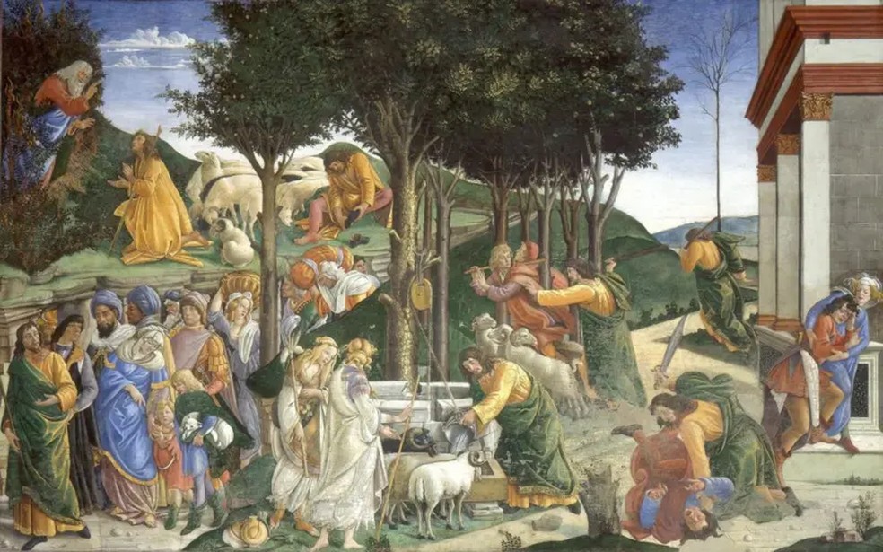 Cenas da vida de Moisés é uma das três pinturas que Sandro Botticelli fez na capela — Foto: Getty Images via BBC