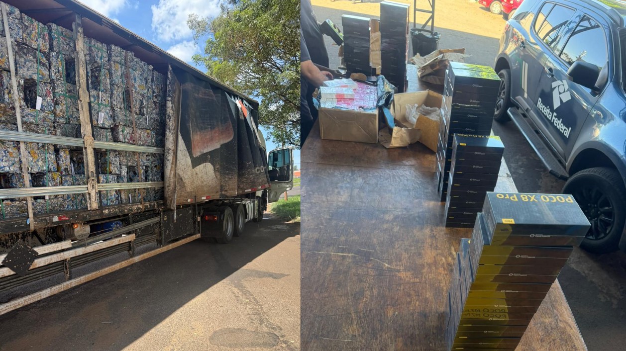 Mais de 250 celulares são apreendidos em caminhão carregado de latas de bebidas para reciclagem, no Paraná