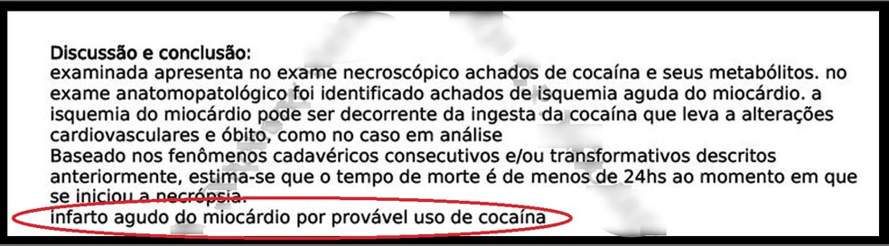 Laudo mostra que Helen Vitai morreu de ataque cardíaco provavelmente causado por uso de droga — Foto: Reprodução