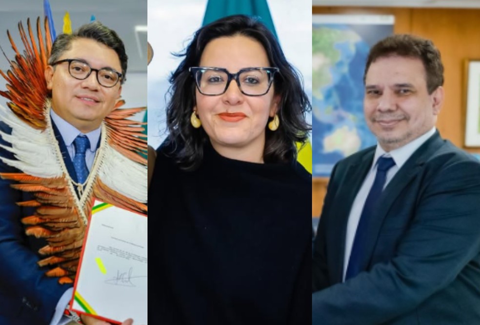 Ministros Eloy Terena, Janine Mello e Wellington César Lima e Silva estão em MS após ameaças a indígenas — Foto: Reprodução