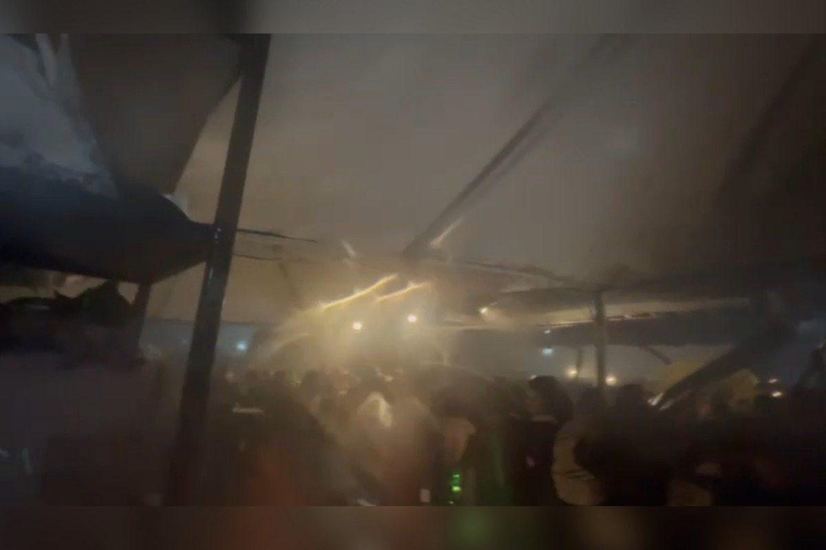 Vídeo mostra hangar desabando durante festa universitária em Regente Feijó; um homem morreu