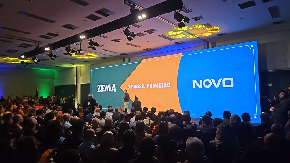 Partido Novo oficializa pré-candidato de Romeu Zema à Presidência da República em 2026 neste sábado (16). — Foto: Léo Arcoverde/GloboNews