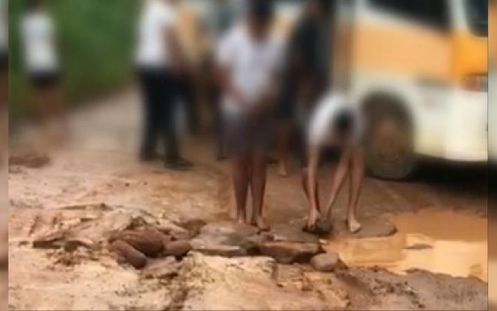 Ônibus escolar atola e alunos ajudam a retirar veículo da lama, em Pirenópolis; vídeo