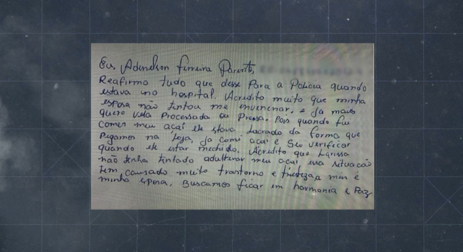 Jovem que sobreviveu a açaí envenenado escreveu carta para defender inocência da namorada: 'Jamais quero vê-la processada'  