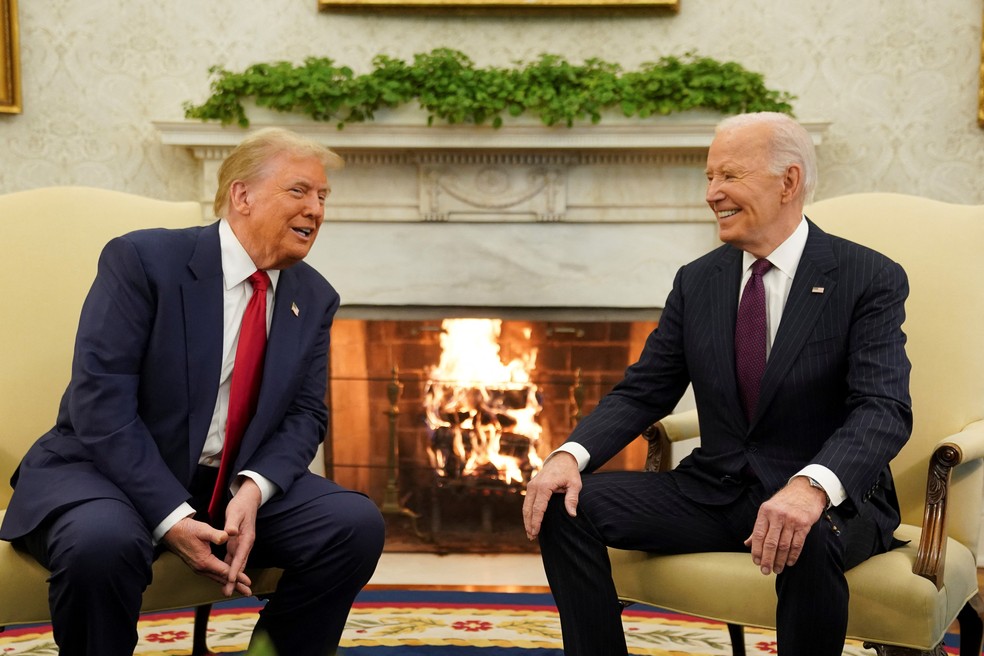Trump chega à Casa Branca para se reunir com Joe Biden em início de transição de governo em 13 de novembro de 2024. — Foto: REUTERS/Kevin Lamarque