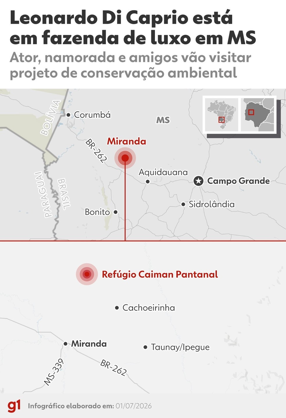 Leonardo DiCaprio e amigos de Hollywood se hospedam em fazenda de luxo no Pantanal — Foto: Arte g1