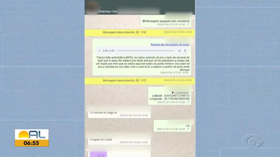 Print mensagem, delegado preso, PC-AL, almoço — Foto: Reprodução TV Gazeta