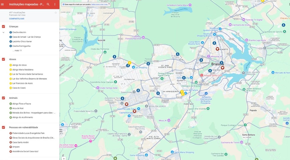 Mapeamento de abrigos e instituições que atendem crianças, idosos, pessoas em vulnerabilidade e animais no DF — Foto: Divulgação