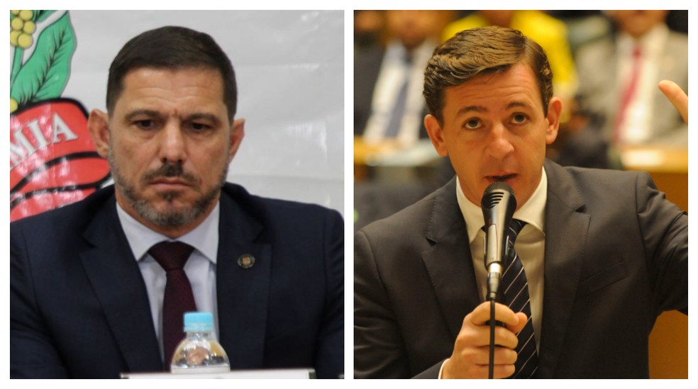 O delegado-geral da Polícia Civil, Artur Dian, e o secretário municipal Orlando Morando. — Foto: Reprodução/Alesp/SSP