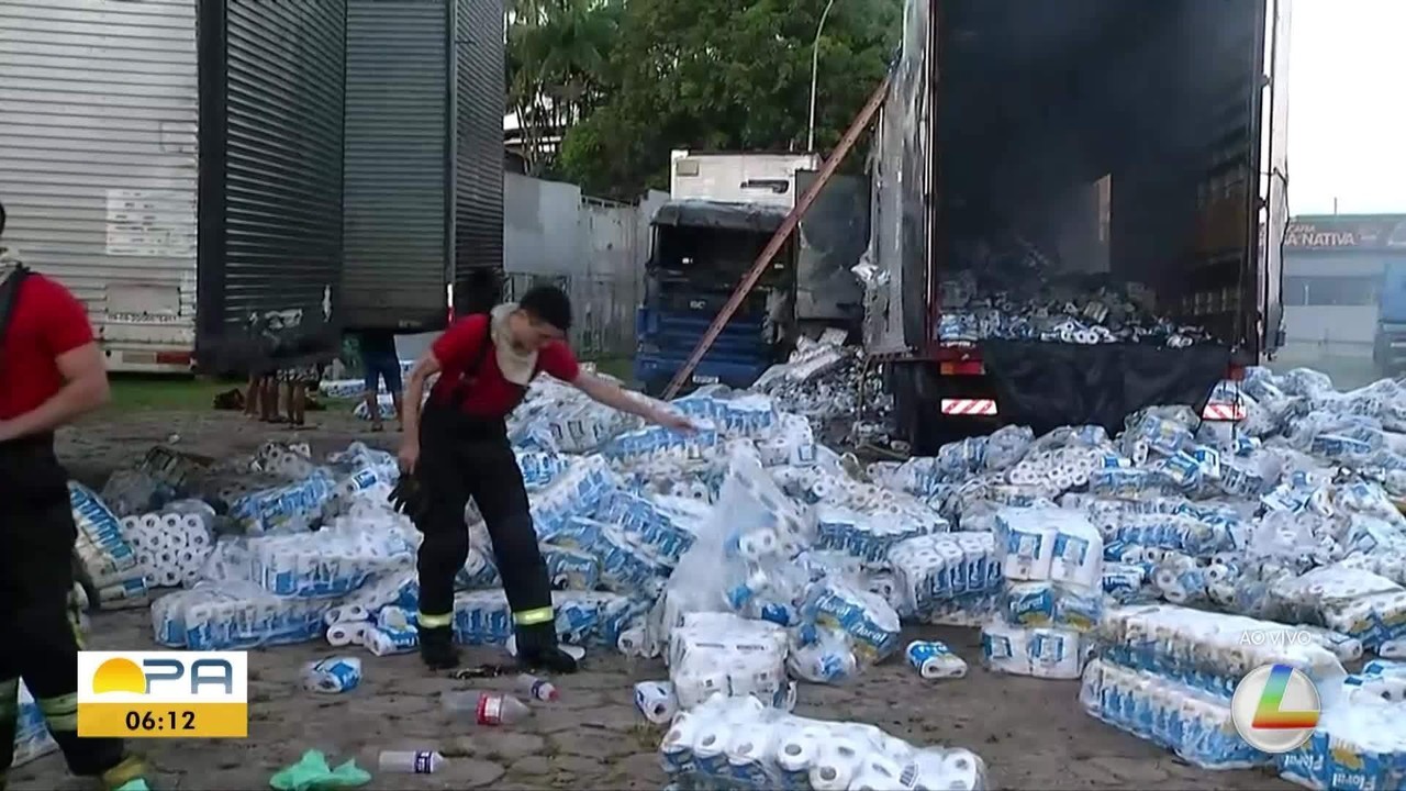Incêndio destrói caminhões em posto de combustíveis em Belém; homem é preso ao tentar furtar carga de papel higiênico