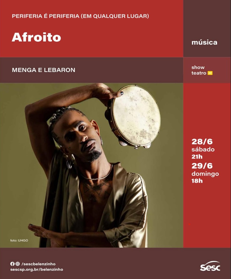 O cantor Afroito se apresenta no Sesc Belenzinho. — Foto: Divulgação