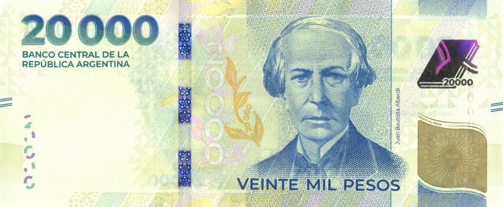 Anverso da nova nota de 20 mil pesos da Argentina. — Foto: Reprodução/Banco Central da Argentina