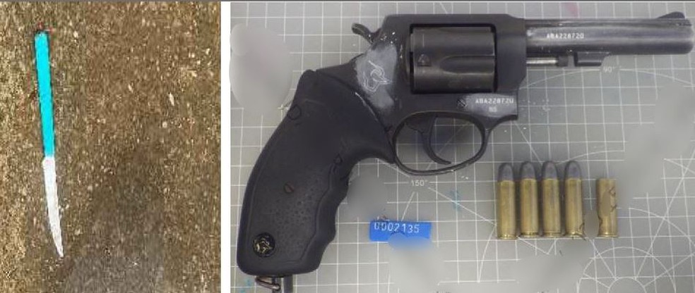 Faca e arma apreendidas no caso da morte do catador de latinhas — Foto: Reprodução