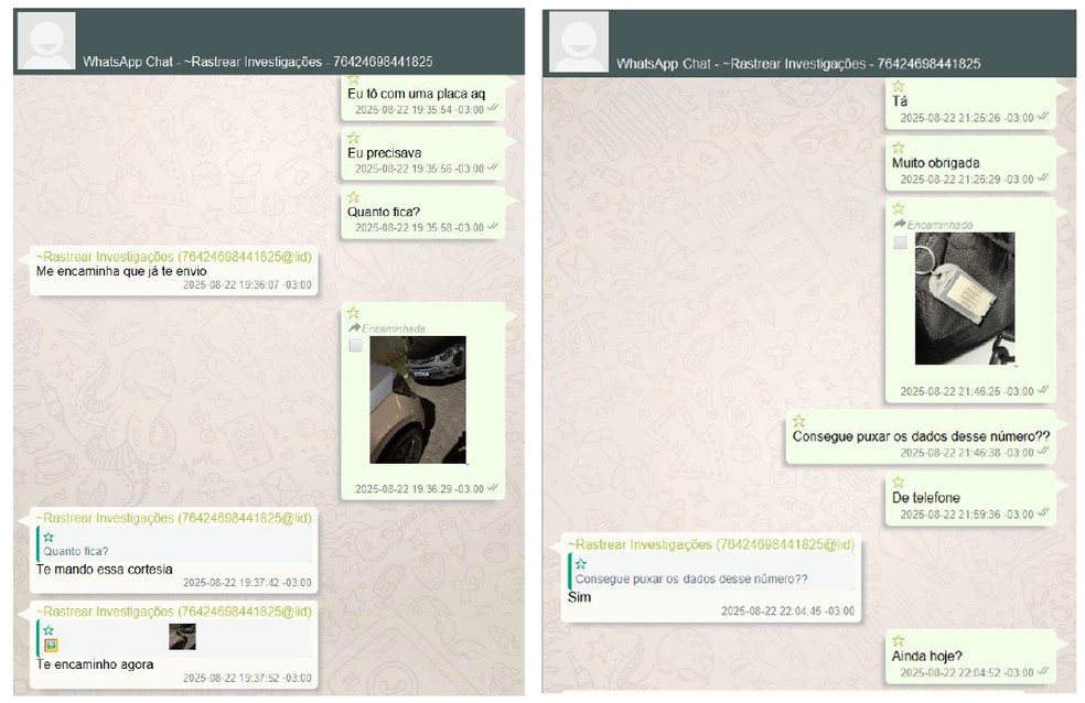 Mensagens rastreadas pela Polícia Federal entre Tayná e uma agência. — Foto: Polícia Federal