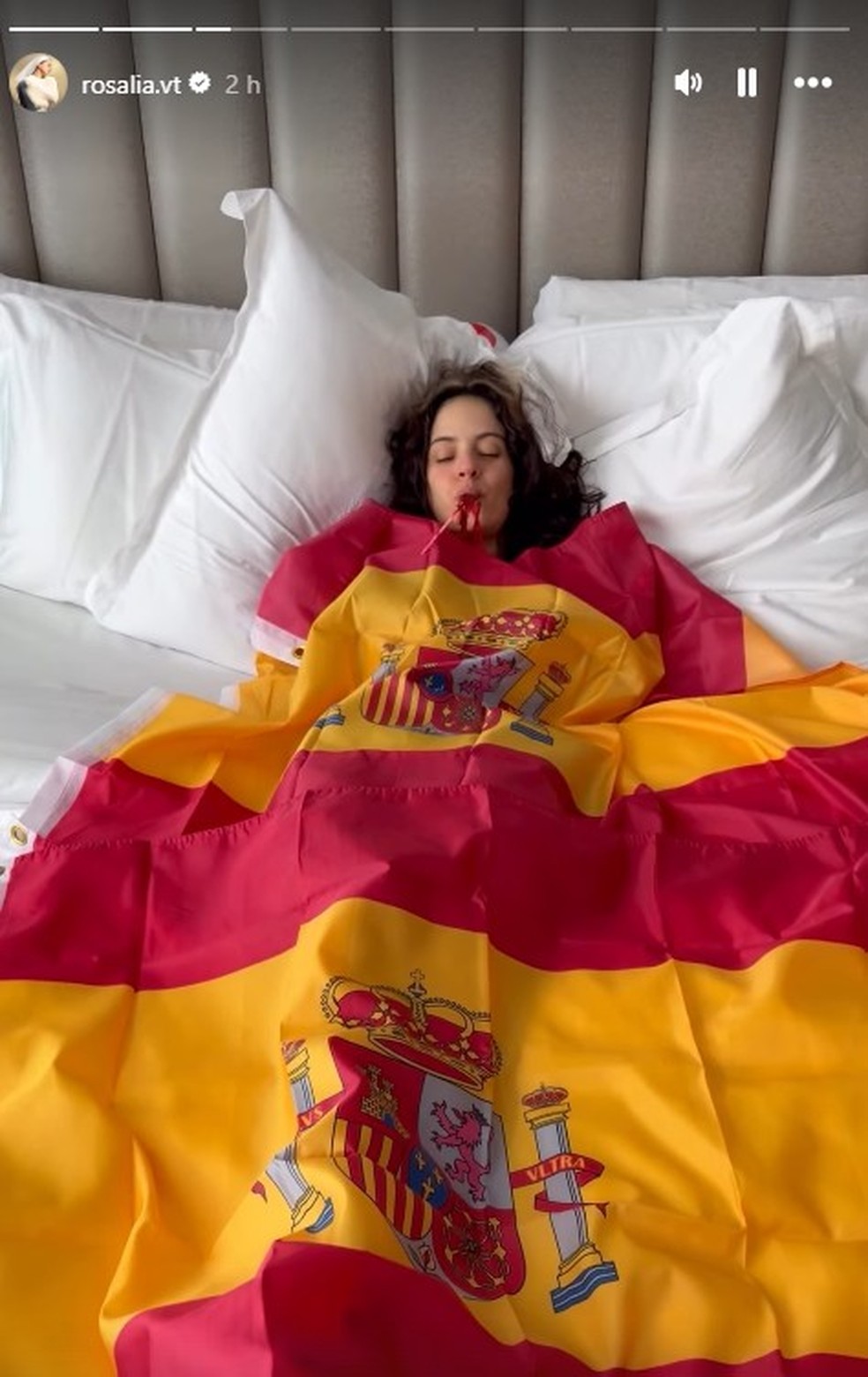 A cantora Rosalía também fez postagens em homenagem à seleção espanhola nas redes sociais. — Foto: Reprodução