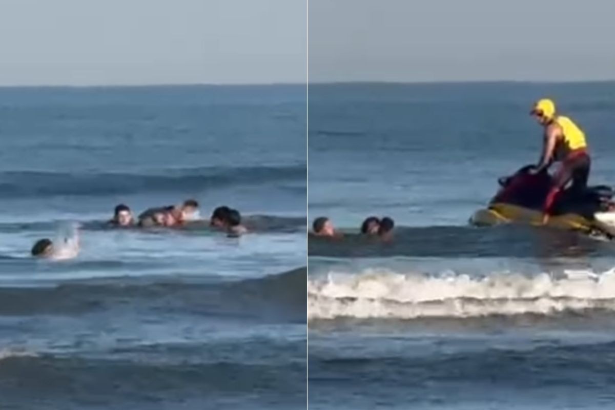 PM resgata mãe e filha em situação de afogamento no litoral de SP; VÍDEO