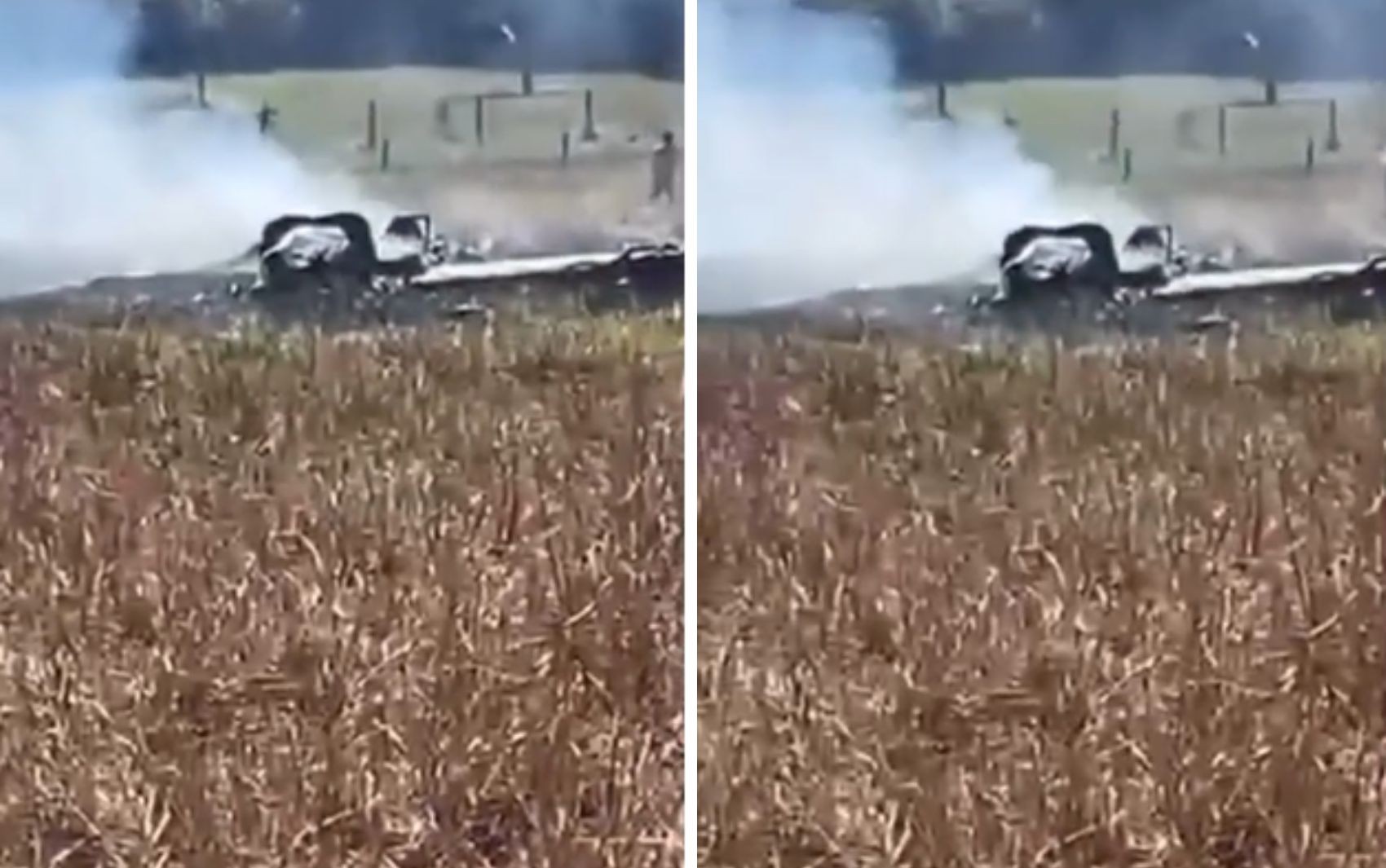 Avião pega fogo após cair em fazenda, em Goiás
