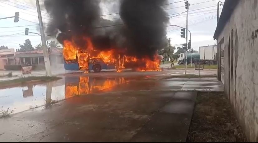 VÍDEO: ônibus pega fogo e fica destruído em Santana; ninguém ficou ferido 